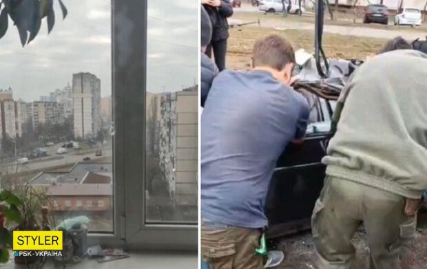 Люди врятували водія, на авто якого навмисне наїхав танк в Києві (відео)