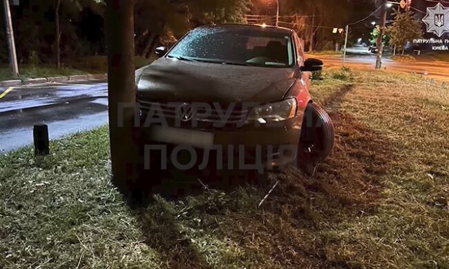 У Києві нетвереза водійка влетіла у дерево, втікаючи від поліції