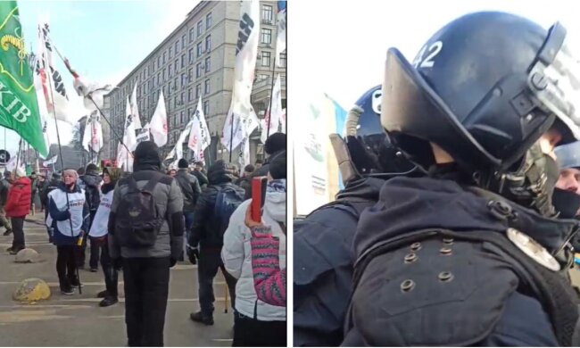 Сутички з поліцією і перекритий рух: активісти «SaveФОП» мітингують на Майдані Незалежності (відео)