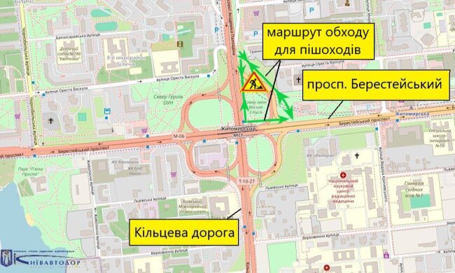 На три місяці: у Києві обмежать рух пішоходів мостом на Берестейському проспекті