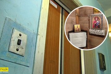 У Києві ліфт замість засобів зв’язку обладнали іконами і написами “Спаси і збережи”