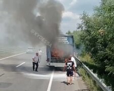 Автобус повний пасажирів загорівся на посеред траси Київ-Одеса (відео)