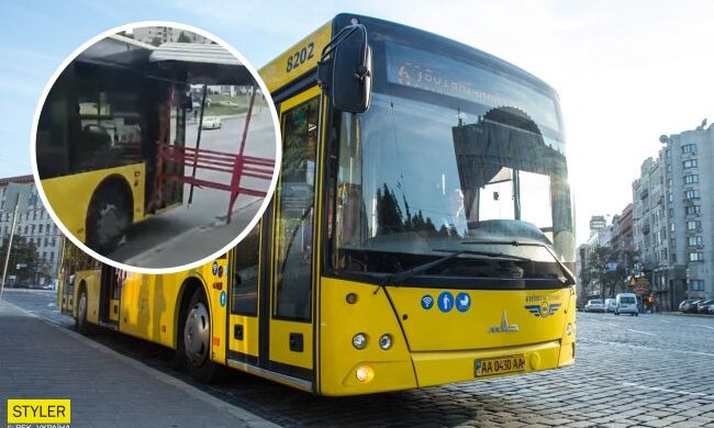 У Києві зупинку здуло вітром і вона влаштувала ДТП (відео)