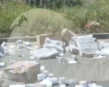 Дорогу на Позняках завалили туалетним папером (відео)  