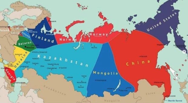 У Китаї показали “післявоєнну” карту Росії