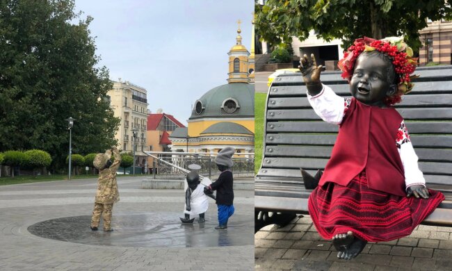Скульптури малюків-засновників вдягнули на честь Дня захисників і захисниць та Покрови Пресвятої Богородиці
