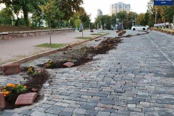 Затримали п`яного водія, який позносив клумби на Алеї Героїв Небесної Сотні (відео)