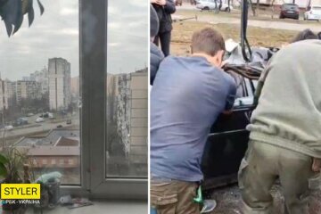 Люди врятували водія, на авто якого навмисне наїхав танк в Києві (відео)