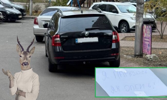 У Києві оригінально підтрунили над водієм, який запаркувався на пішохідний тротуар