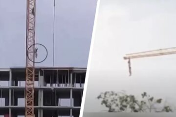 У Києві хлопець впав з будівельного крана (відео)