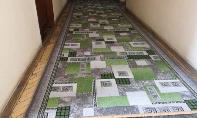 До приїзду Зеленського підлогу райадміністрації встелили зеленим килимом