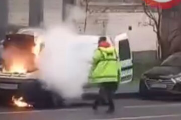У Києві на Льва Толстого загорілась автівка (відео)