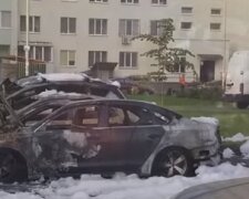 Вогняне пекло: у Києві вночі вщент згоріли три припарковані біля будинку автівки (фото, відео)