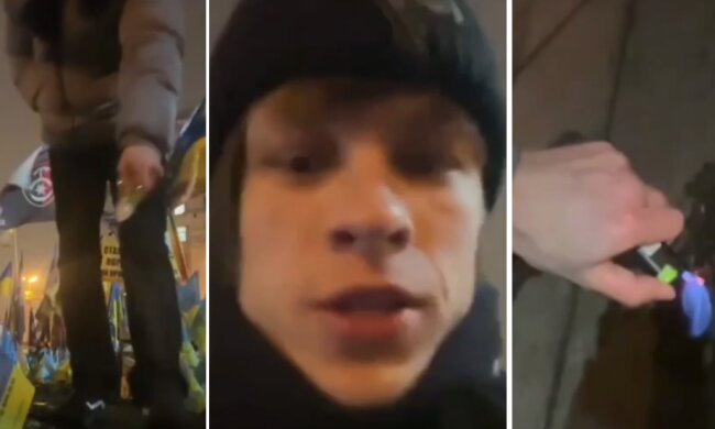 У Києві на Майдані Незалежності вандал намагався спалити прапорці полеглим воїнам