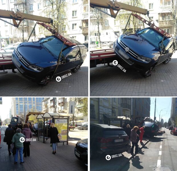 У Києві автівка порушника звалилась зі спецтранспорту під час спроби евакуації