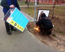 В Києві знищують незаконну рекламу на газонах