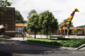 Жираф біля Київського зоопарку засяяв різними кольорами (відео)