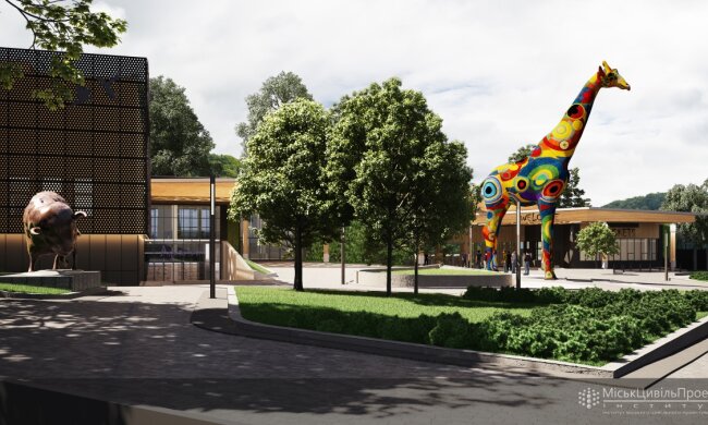 Жираф біля Київського зоопарку засяяв різними кольорами (відео)