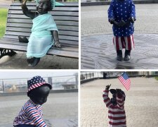 Статуї малюків-засновників Києва одягли в символічне вбрання з нагоди Дня незалежності США