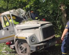 На Київщині водій вантажівки злетів з дороги та врізався у дерево — його довелось витягати рятувальникам