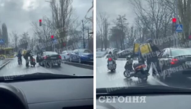 У Києві кур’єри Glovo напали на водія посеред дороги (відео)