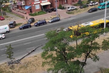 На Оболоні на дорогу впав стовп: подробиці