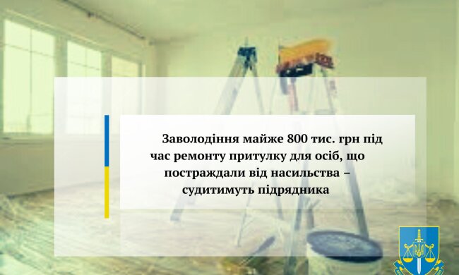 Підрядник незаконно заволодів майже ₴800 тис. під час ремонту притулку для людей, що постраждали від насильства