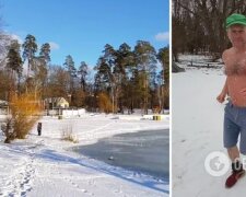 Під Києвом чоловік встановив рекорд, пробігши взимку в шортах марафонську дистанцію (відео)