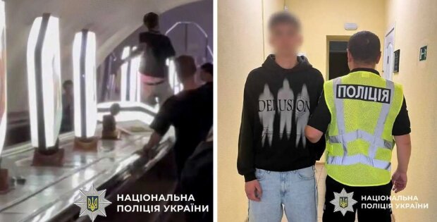 В столичному метро молодик пробігся балюстрадою та зламав світильник