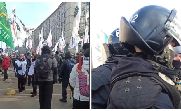 Сутички з поліцією і перекритий рух: активісти «SaveФОП» мітингують на Майдані Незалежності (відео)